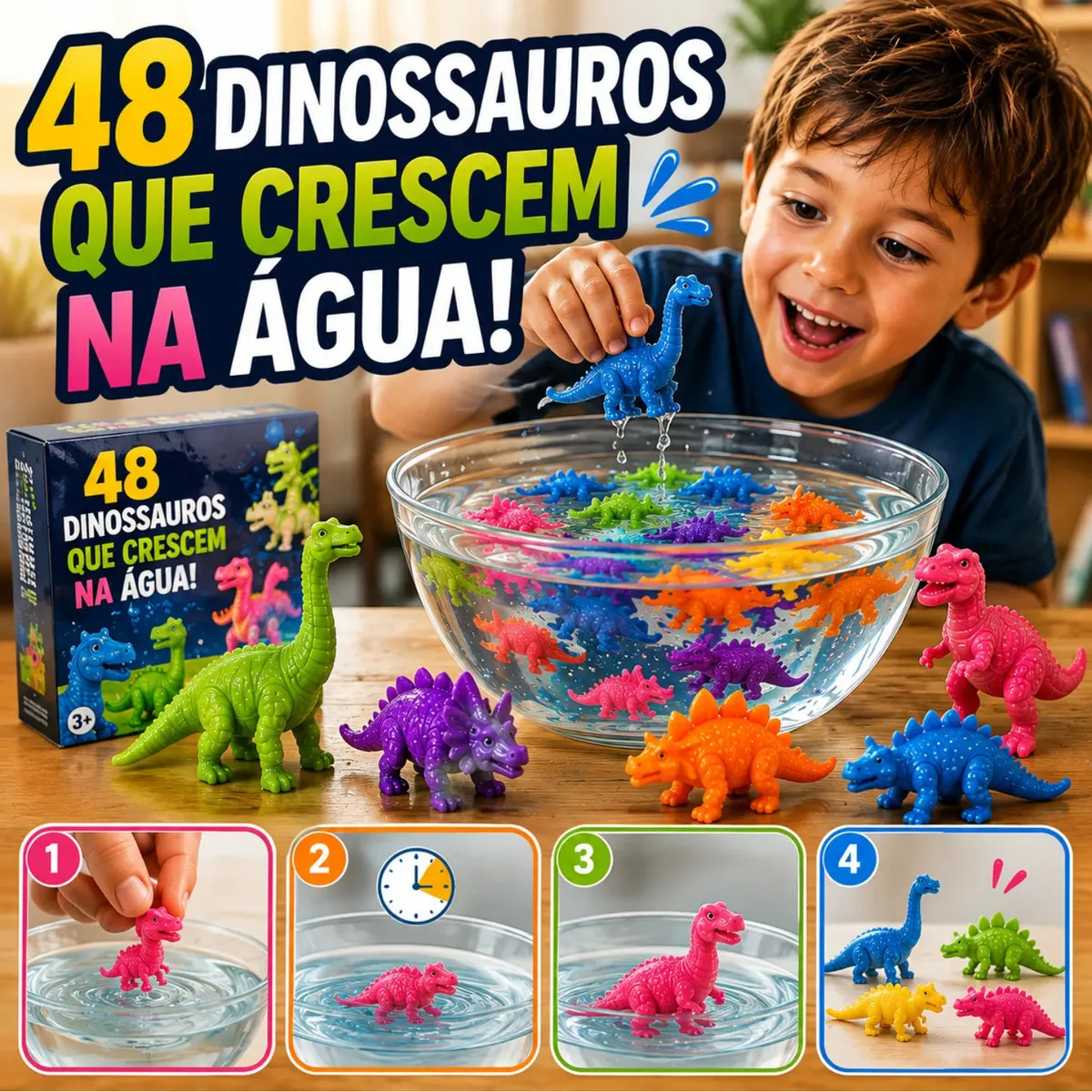 Kit 48 Dinossauros Que Crescem Na Água Familia Brincar Brinquedo Interativo Infantil Surpresa Coloridos Lembrancinha Festa - Marca Smalltoys