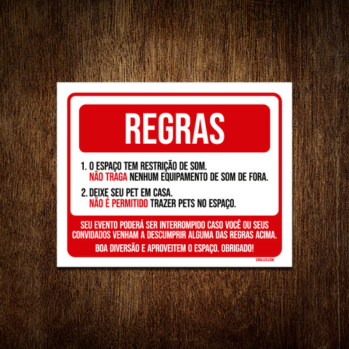 Kit 10 Placa Sinalização - Regras Restrição Som Pet Em Casa