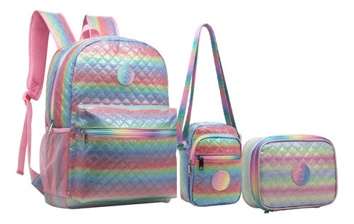 Kit Mochila Escolar Juvenil Feminina Com Glitter Yepp