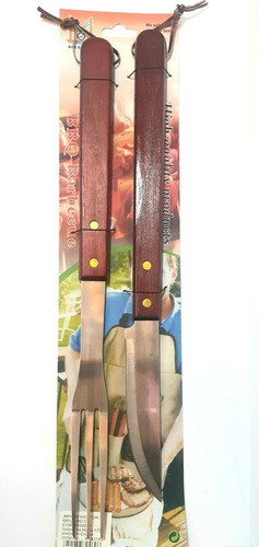 Set De Asado Tenedor Y Cuchillo Mangos De Madera Largo 39cm.