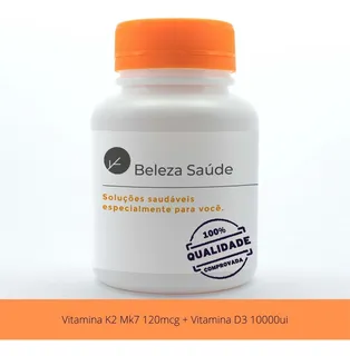 Vitamina K2 Mk7 120mcg + Vitamina D3 10000ui : 180 Cápsulas