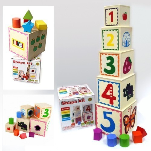 Imagen 4 de 10 de Torre Apilable De 5 Cubos De Madera Didáctico Montessori