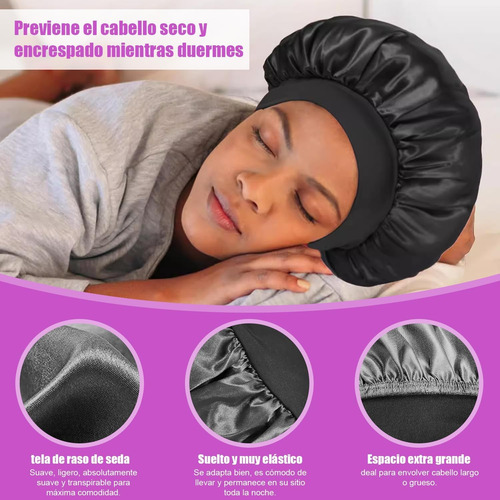 4pcs Gorro Y Antifaz Dormir De Satín Para Dormir Y Proteger Negro