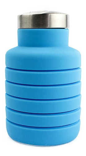 Garrafa Silicone Retrátil Squeeze Azul Tampa Inox