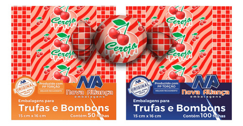 Embalagem Para Trufa E Bombom 15x16 Cores E Sabores C/50 Un Cor Cereja Desenho Impresso Cereja