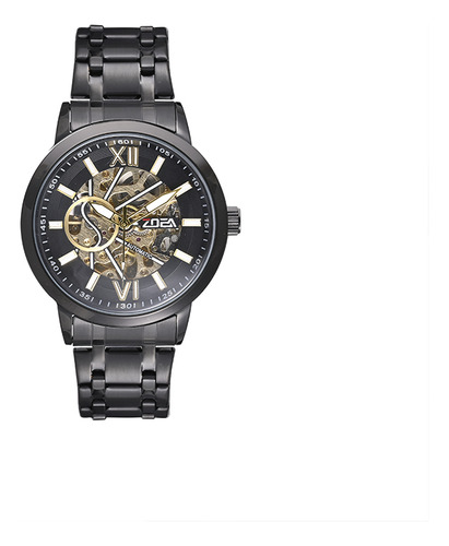 Reloj Zoea Ez8009-h Hombre Negro Acero Mecánico 30m