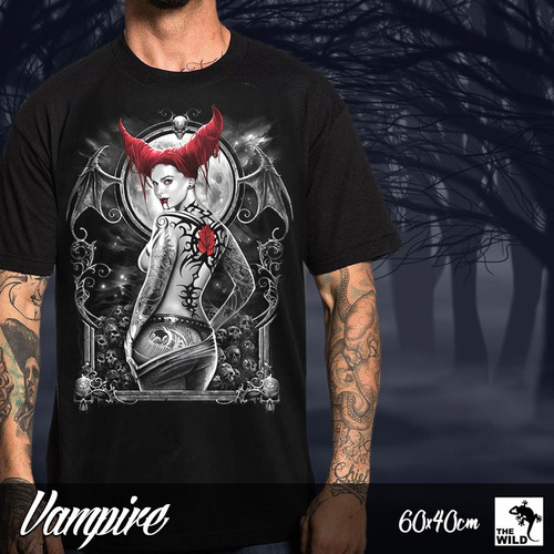 Remera Gotica Dark Calavera Gothic Vampire Estampa 60x40cm