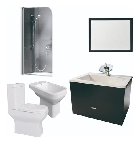 Set De Baño Mampara Inodoro Griferia Espejo Y  Vanitory 40cm