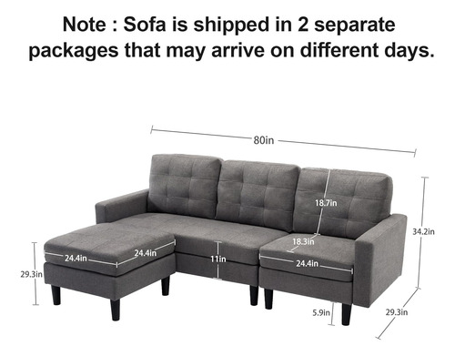 Vecelo Sofá Convertible Modular De Tela De Lino Moderno En F
