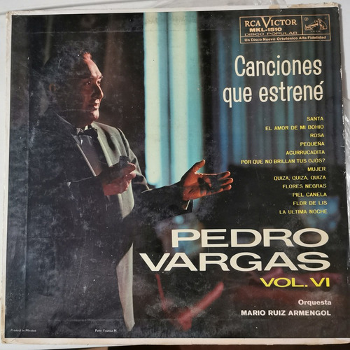 Disco Lp: Pedro Vargas- Canciones Que Estrene
