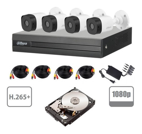 Kit 4 Cámaras Dahua 1080p Vigilancia Cctv Disco Duro 500 Gb