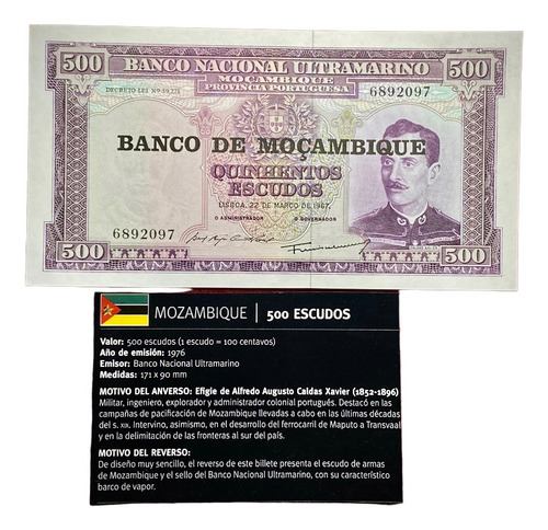 Billete 500 Escudos Mozambique 1976 Pick 118 A.1 + Info (Usado)