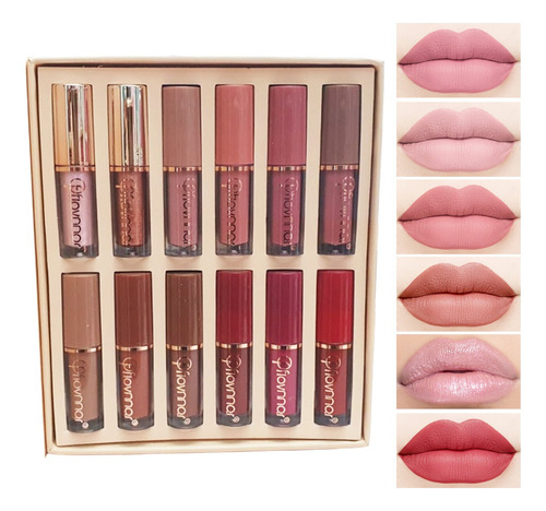 Set De 12 Mini Labiales Liquido Matte Velvet C/ Caja Flovmar