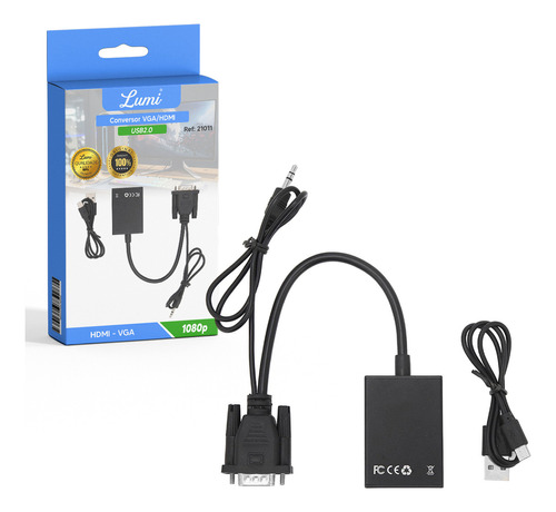 Adaptador Conversor Lumi Vga Macho Para Hdmi Fêmea Com 3.5mm