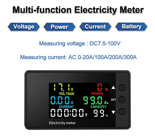 Amperímetro De Voltímetro R46 Em 1 7,5-100v Wattímetro Led D