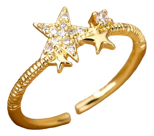 Anillo Estrellas Zircones Chapado Oro 18 K Ajustable