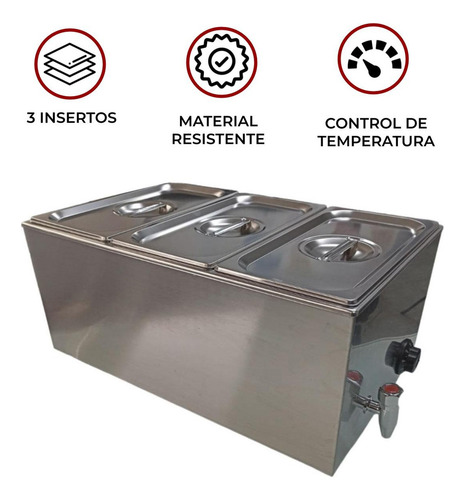 Baño Maria 3 Compartimentos Con Tapa Electrico Shorbull