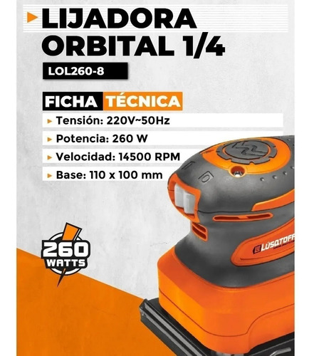 Lijadora orbital Lüsqtoff LOL260-8 naranja 50Hz 260W 220V
