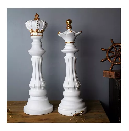 Estatuetas Rei, Rainha E Cavalo - Peças decorativas De Xadrez - Decoração  Cor:Branco