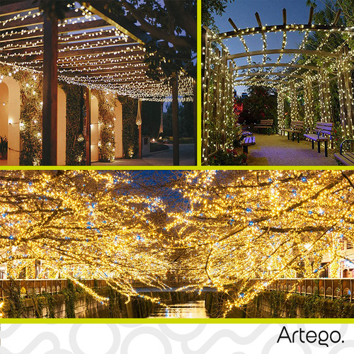 Luces Serie 200 Led Color Luz Cálida Color Cable Transparente Oscuro Artego Interior Exterior Decoración Navidad Árbol Navidad Eventos Led Christmas String Lights Waterproof 8 Modos Uso Temporizador