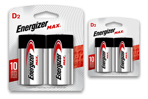 04 Pilhas Grande D Max Bujão Alcalina Energizer 2 Cartelas