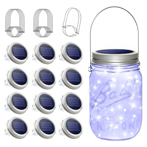 Solar Mason Jar Lights, 12 Pack 30 Led Waterproof Fairy...