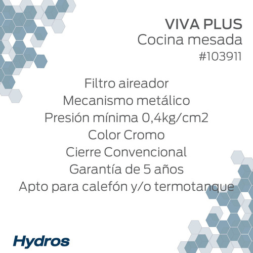 Griferia Doble Comando Cocina Mesada Hydros Viva Plus 103911