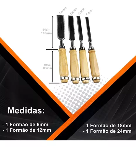 Kit Jogo Formões 4pçs E Martelo Bola 27mm Entalhar Madeira