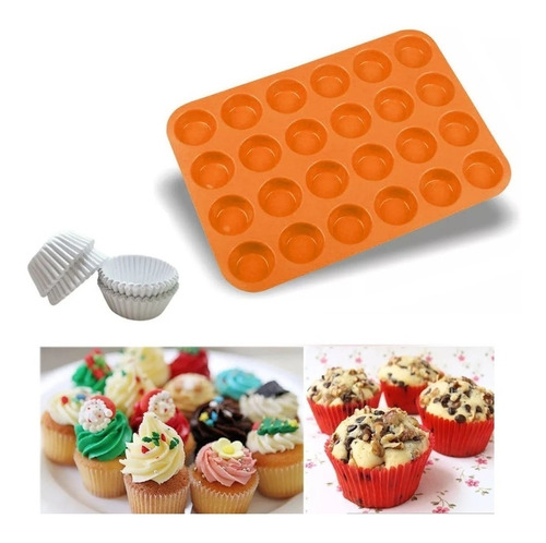 100 Capsulas Para Hornear 5cm + Molde Muffin Mini 24 Cupcake