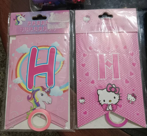 Banderin Happy Birthday Hello Kitty O Unicornio 11.5 X 16cms