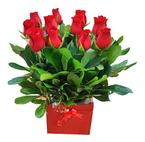 Flores Naturales// Ramo De 12 Rosas En Caja Cd Mx