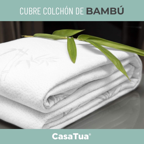 Imagen 3 de 10 de Cubre Colchon Protector Impermeable Bambu 2 Plazas Y King