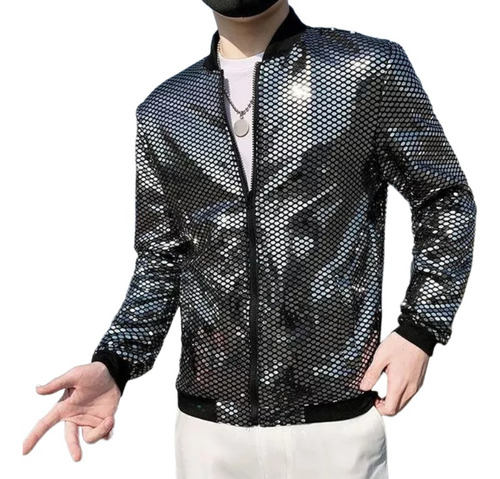 Chaqueta De Discoteca A La Moda Para Hombre, Con Cuello Alto