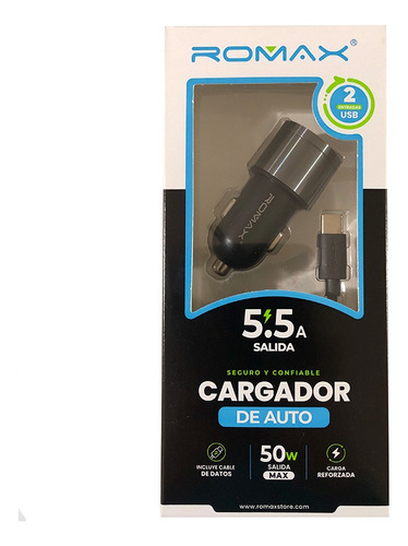 Cargador De Auto 5.5 A - Incluye Cable De Datos Salida 50w