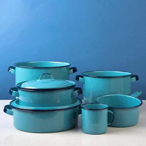 Imagen 6 de 8 de Batería De Cocina Clásica De Peltre 8 Piezas Azul Cinsa