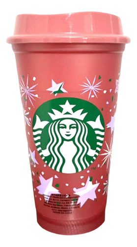 Vaso Starbucks Rosa  Reutilizable Estrellas Cambia De Color