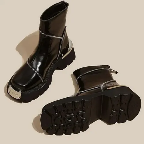 Botas New Shoes Para Mujer, Con Cremallera Alta, Punta Redon