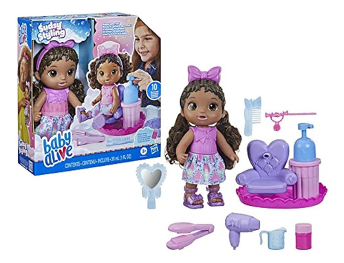 Baby Alive Sudsy Styling Doll, Cabello Negro, Incluye Baby D