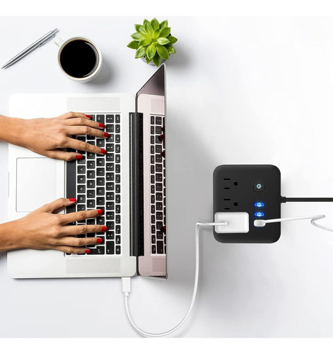 Regleta De 6 Salidas Con Usb Y Enchufe Plano En 45°