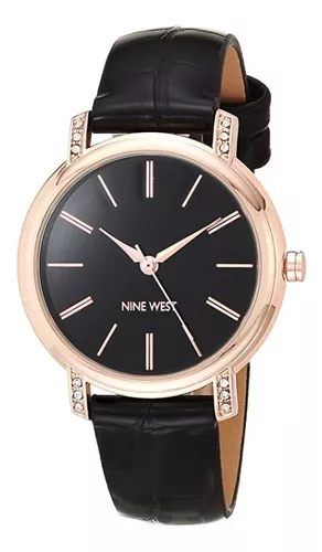 Nine West, Reloj Mujer, Nw/2346gpbk, Original Color de la correa Negro  Color del bisel Dorado/Negro Color del fondo Negro