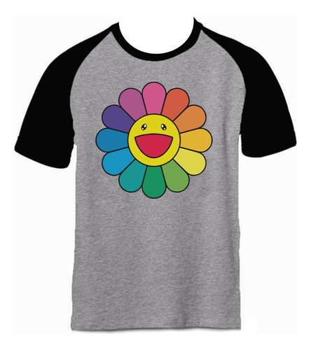 Camiseta J Balvin Flor Colores Ranglan Gris Hombre M Corta