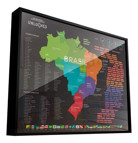 Mapa Brasil De Raspar Com Moldura + Vidro 82x60cm