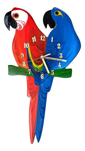 Relógio De Arara Linha Aves Exóticas F. N. Artesanatos Cor Da Estrutura Vermelho-azul Cor Do Fundo Cinza