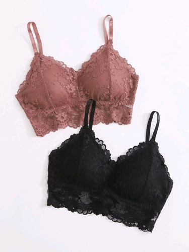 Set De 2 Piezas Sujetador Bralette Brasier Con Encaje Floral