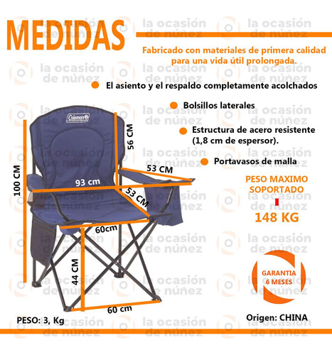 Imagen 2 de 7 de Sillon Director Coleman Grande 148kg Enfriadora Conservadora