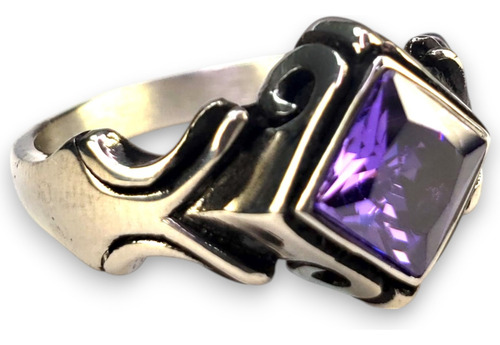 Anillo Estilo Turco Premium Amatista Acero Inoxidable A907 Plateado 10