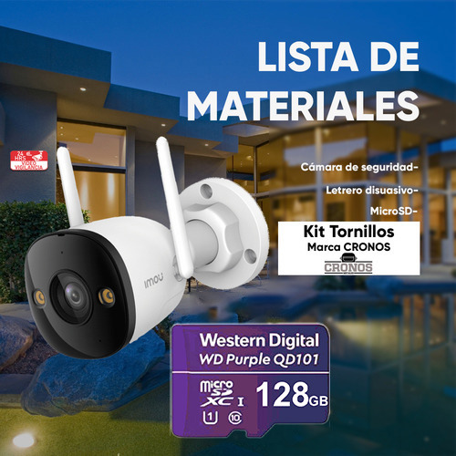 Imou Cámara De Seguridad Ip Ipc-k3dn-3h0wf-p-128 + Microsd 128gb Bullet Wifi 3mp Micrófono Integrado Fullcolor Detección De Humanos Ir 30m Cctv Protección Ip67 Notificaciones 3h0wf Modo Privacidad