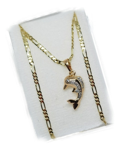 Collar De Delfin Zirconias De Oro Laminado +estuche Ca12
