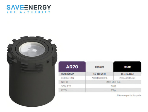 Spot Embutir No Frame Gravity Ar70 Preto Save Energy 127/220V