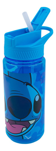 Botella Plástico Agua Disney Stitch Tapa Pushup Y Asa 550 Ml Color Azul